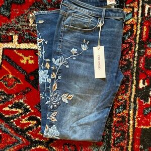 Driftwood Kelly Bootcut Blue Floral Embroidered Flower Jeans